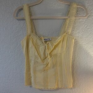 Princess Polly Light Yellow Lace Trim Blouse